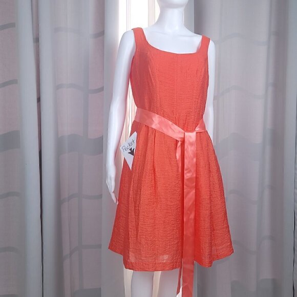 Nine West Women's Coral Sleeveless Midi Dress With Sash. Size 8 - Picture 2 of 8